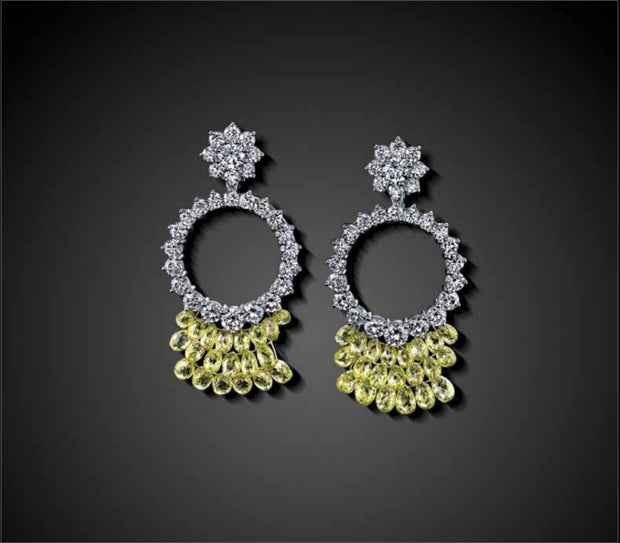 WHITE DIAMOND AND NATURAL YELLOW BRIOLETTE EARRINGS