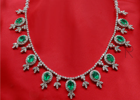 Green Emerald and Diamond Necklace