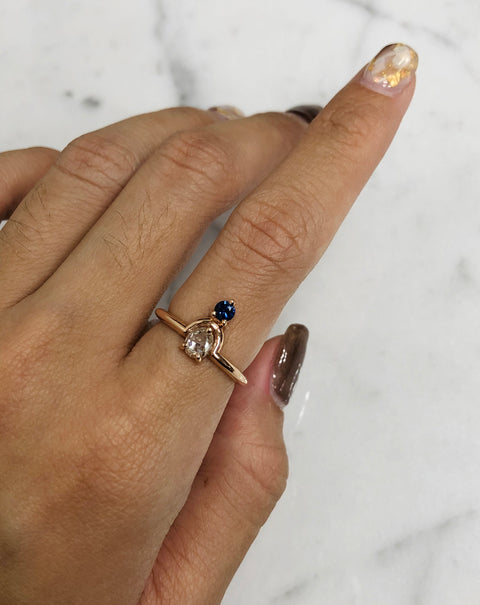 Round Cut Diamond Ring with Sapphire
