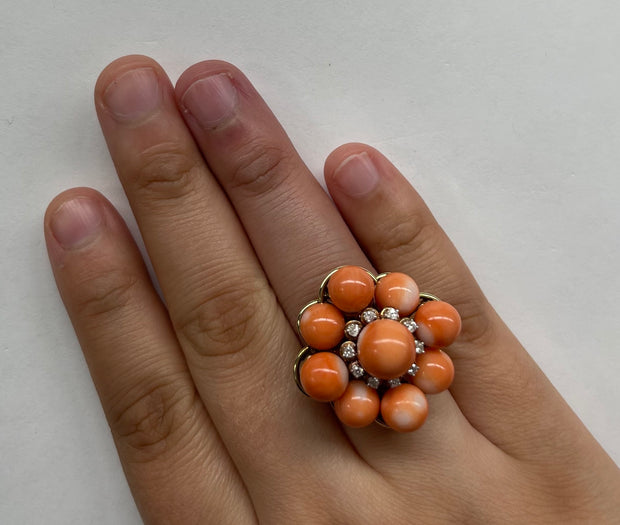 Coral and Diamond Cluster Ring