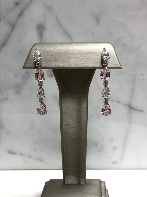 Padparadscha & Diamond Dangling Earrings