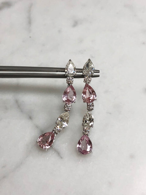 Padparadscha & Diamond Dangling Earrings