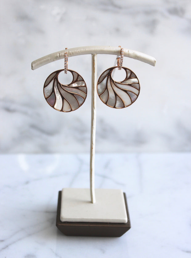 Large Rose Gold Mother of Pearl Earrings