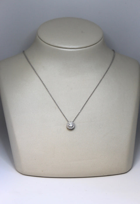 Round Diamond with Halo Necklace