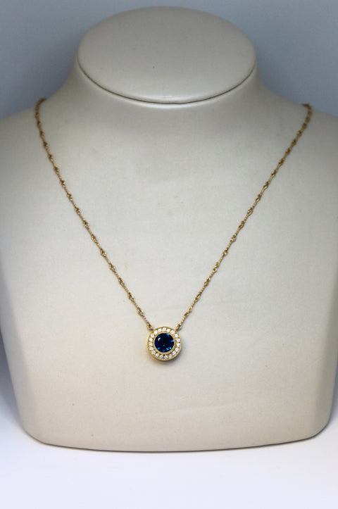 Blue Topaz Halo Necklace