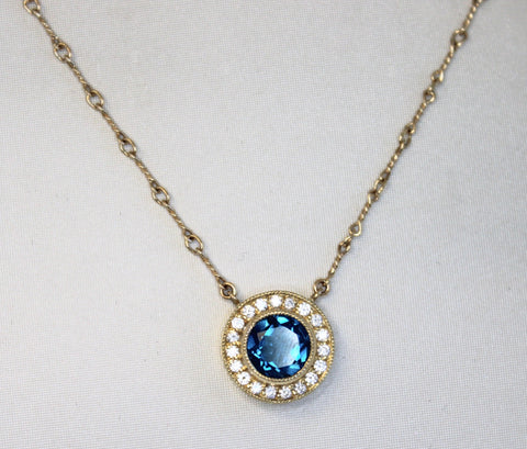 Blue Topaz Halo Necklace