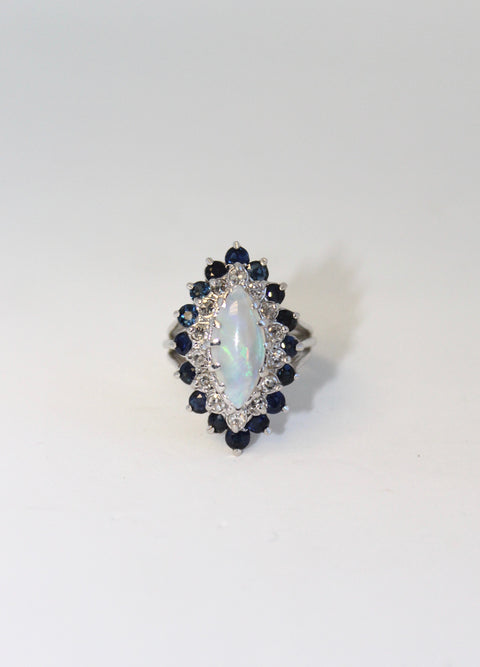 Opal and Sapphire Diamond Ring