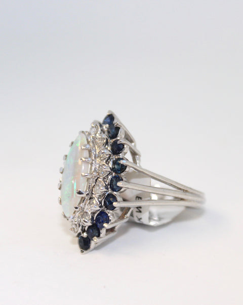 Opal and Sapphire Diamond Ring