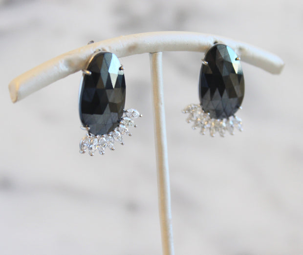 Black Spinel and Marquise Cut Diamond Earrings