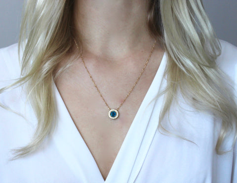 Blue Topaz Halo Necklace