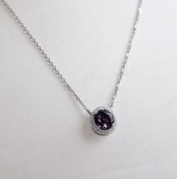 Pink Tourmaline Diamond Halo Necklace