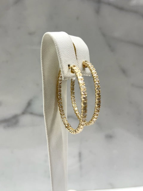 Yellow Gold Diamond Inside Outside Hoops