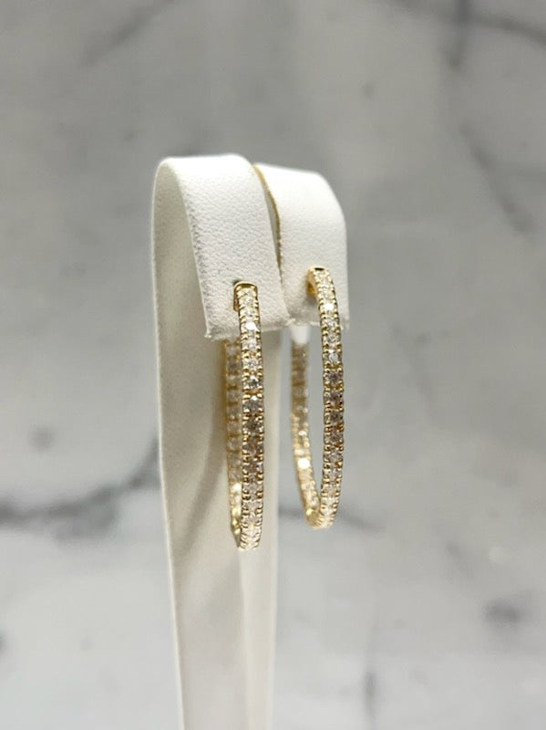 Yellow Gold Diamond Inside Outside Hoops
