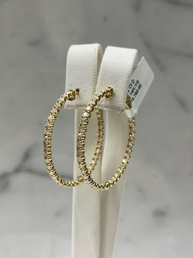 Yellow Gold Diamond Inside Outside Hoops
