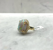 Four Prong Opal Ring with Diamond Halo