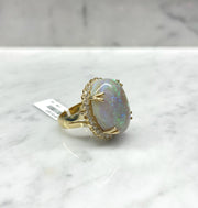 Four Prong Opal Ring with Diamond Halo
