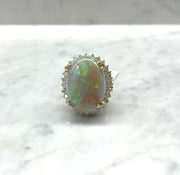 Four Prong Opal Ring with Diamond Halo
