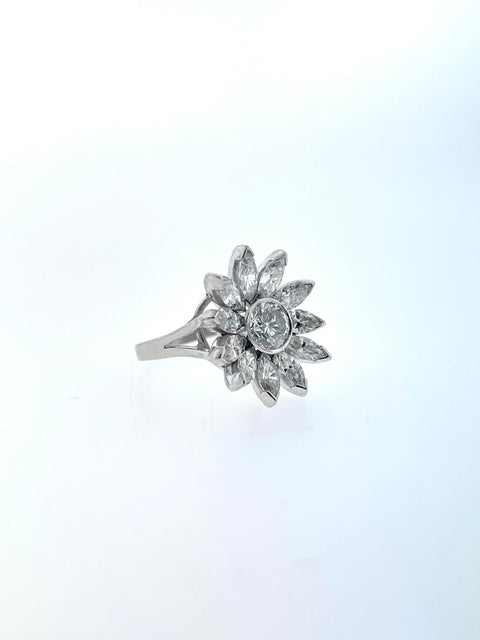 Flower Ring with Marquise and Round Diamonds