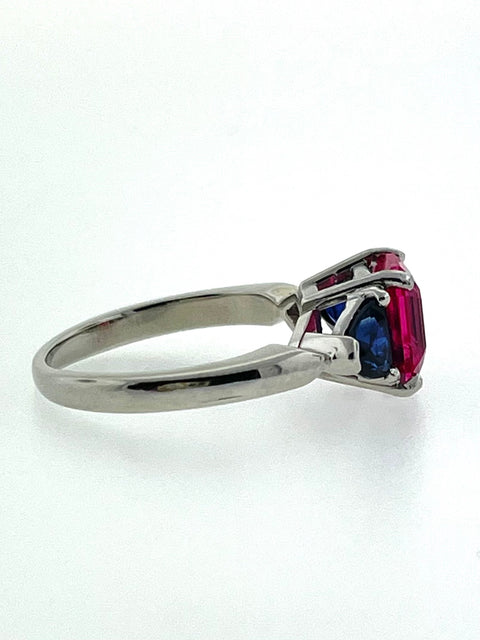 Pink Spinel and Blue Sapphire Platinum Ring