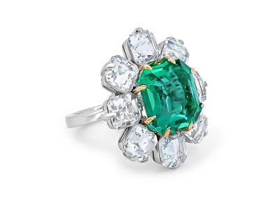 Green Emerald and Aquamarine Ring