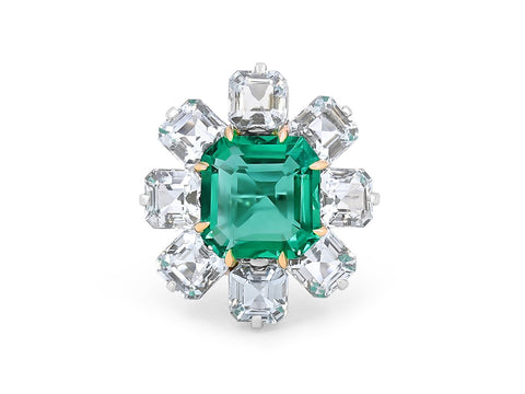 Green Emerald and Aquamarine Ring