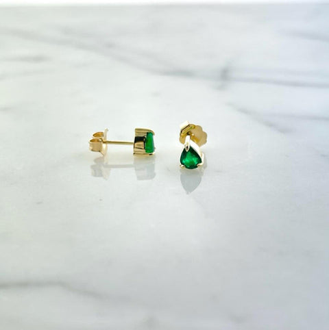 Green Emerald Pear Shape Studs