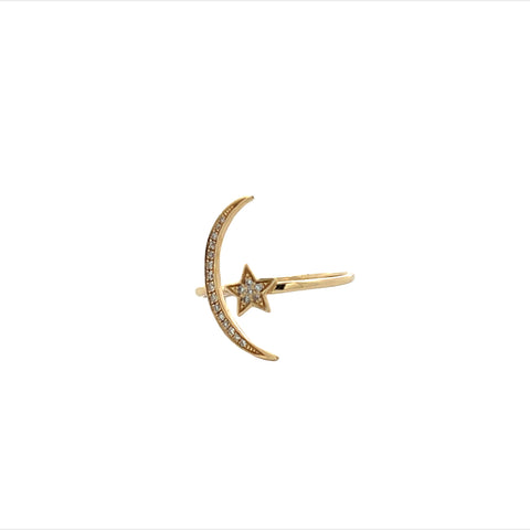 Yellow Gold Star and Moon Ring
