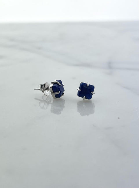 Square Blue Sapphire Stud Earrings