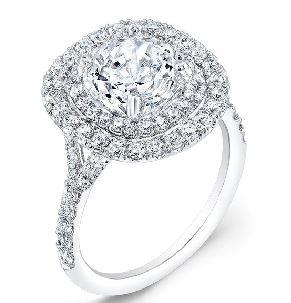 Double Halo Mini Split Shank Diamond Engagement Ring 80