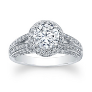 Round Diamond Halo Split Shank Engagement Ring