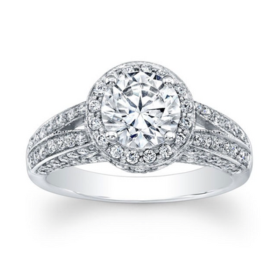 Round Diamond Halo Split Shank Engagement Ring