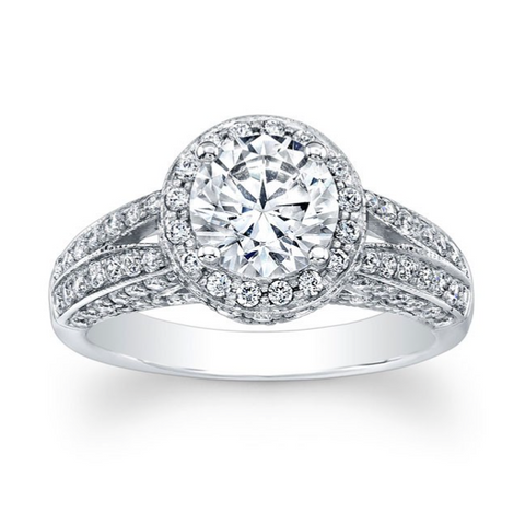 Round Diamond Halo Split Shank Engagement Ring