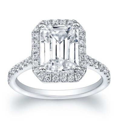 Emerald Cut Diamond Halo Cathedral Style Engagement Ring