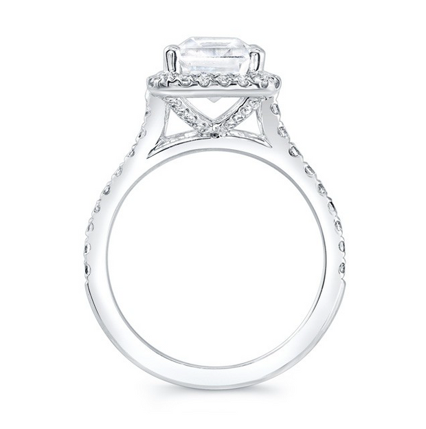 Emerald Cut Diamond Halo Cathedral Style Engagement Ring