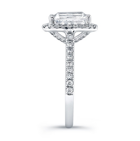 Emerald Cut Diamond Halo Cathedral Style Engagement Ring