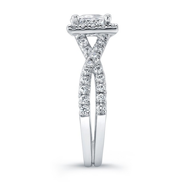 Princess Diamond Halo with Criss-Crossed Split Shank Engagement Ring