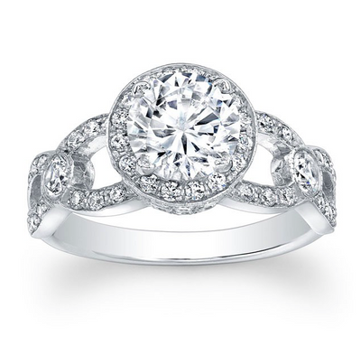 Round Diamond Halo Split Shank Engagement Ring