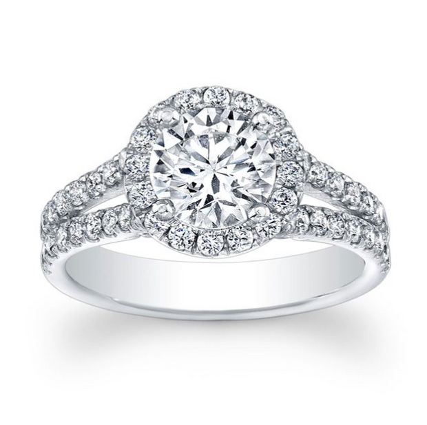 Round Diamond Halo Split Shank Engagement Ring