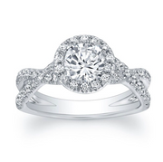 Round Diamond Halo Criss-Crossed Split Shank Engagement Ring