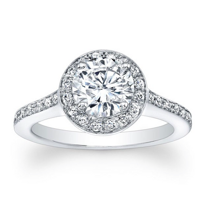 Round Diamond Halo Pave Engagement Ring with Diamond Accent on Profile