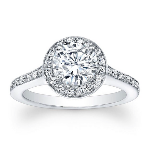 Round Diamond Halo Pave Engagement Ring with Diamond Accent on Profile