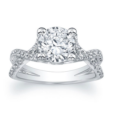 Round Diamond Criss-Crossed Split Shank Engagement Ring