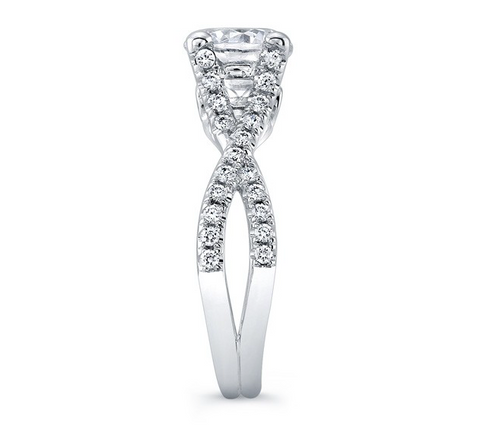Round Diamond Criss-Crossed Split Shank Engagement Ring