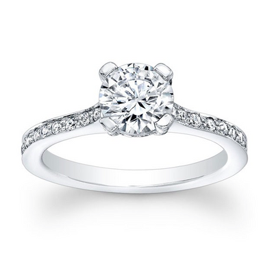 Diamond Accented Head and Single Row Diamond Engagement Ring