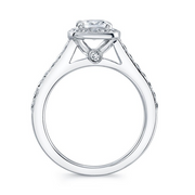 Princess Diamond Halo Pave Engagement Ring with Diamond Accent on Profile