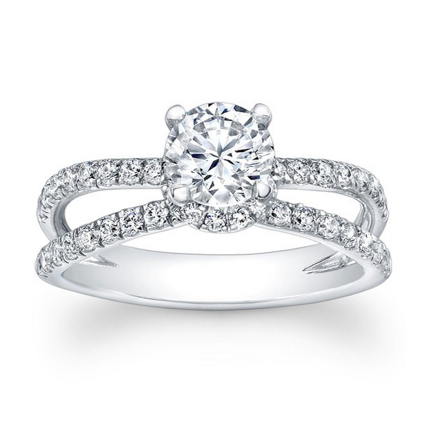 Diamond Head Accented Wide Split Shank Engagement Ring