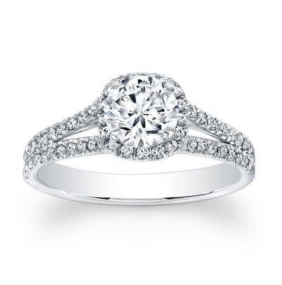 Round Diamond Halo Split Shank Engagement Ring