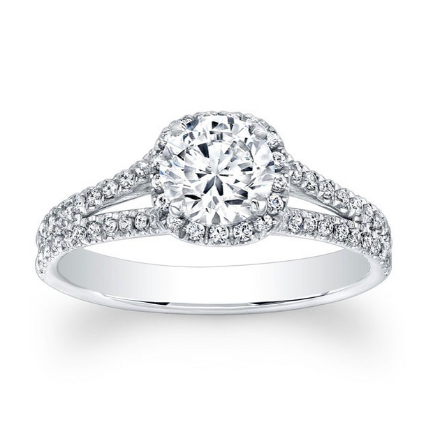 Round Diamond Halo Split Shank Engagement Ring