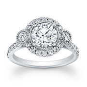 Three-Stone Triple Halo Pave Diamond Engagement Ring