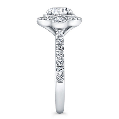 Three-Stone Triple Halo Pave Diamond Engagement Ring